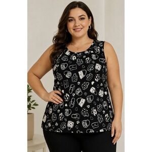 Judith Hart Collection Novelty Black White Handbag Heart Print Tank Top Size 2X